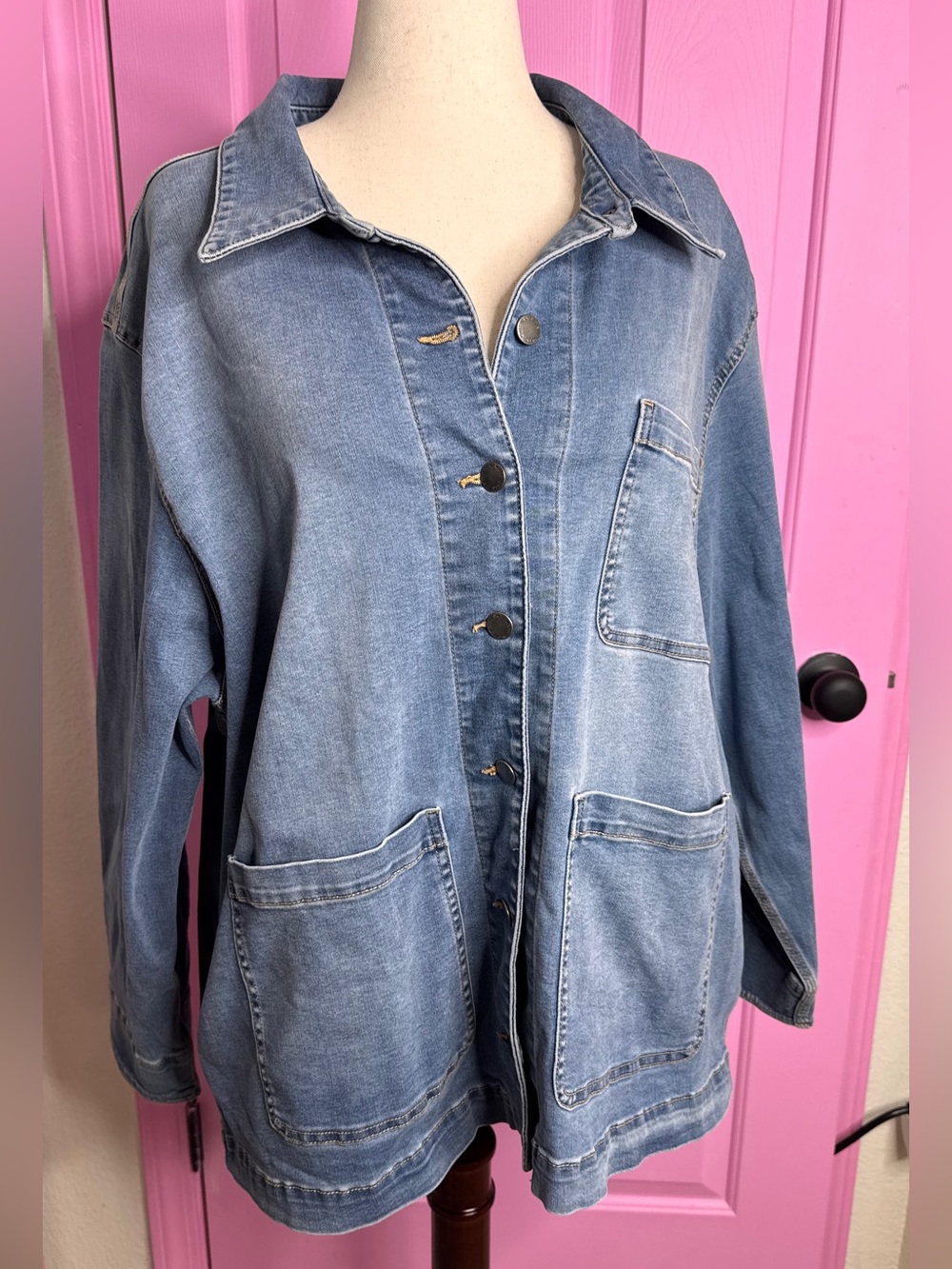 Well Worn Light Blue Denim Jacket with Patch Pockets